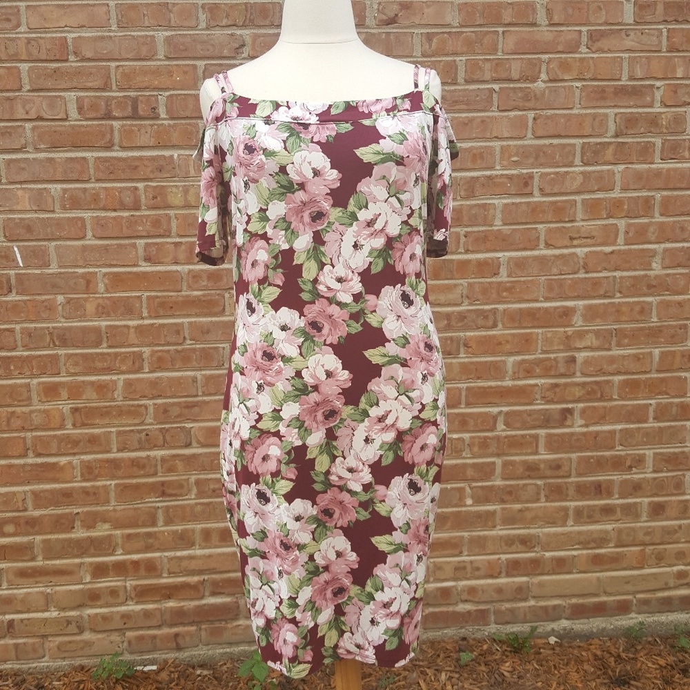Cleo Burgundy/Pink Cold Shoulder Dress Size 2X
